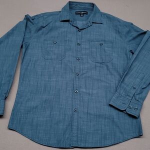 Beverly Hills PoloClub Men's Medium Shirt Slate Green Button-Up Long Sleeve RN13